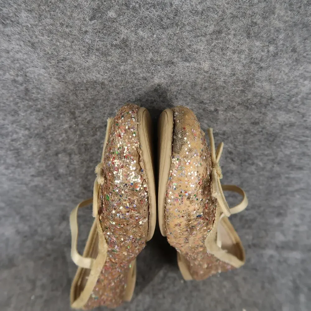 Cat & Jack Shoes Kids 11 Ballet Flats Elastic Strap Glitter Bow Slip On Girls